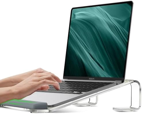 Clear Acrylic Laptop Stand for Desk, with Wrist Rest, Ergonomic Detachable Mount Compatible with 10-17'' All Laptops Such as MacBook Air Pro/HP/Dell/Lenovo