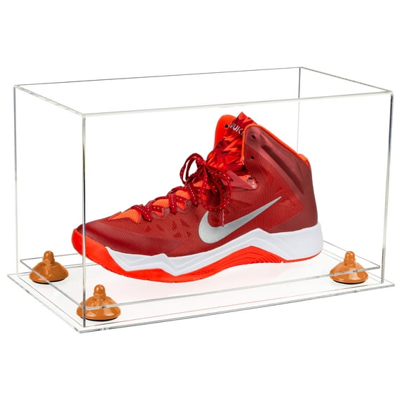 Clear Acrylic Large Shoe Display Case for Basketball Shoe Soccer Cleat Football Cleat with Orange Risers and Clear Base (A013-OR)