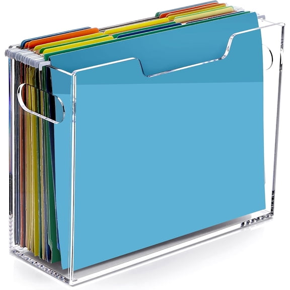 Clear Acrylic Letter-Size Hanging File Organizer Box with Handle, Portable Desktop Storage for Filing, 12.2" L x 4.33" W x 9.84" H