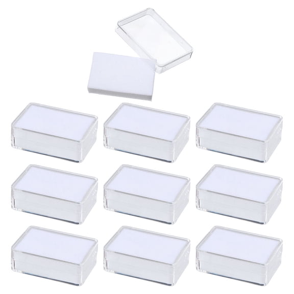 Clear Acrylic Loose Storage Boxes with Lid and Sponge Inside Rectangle White 5.5x3.9x2cm Inner Diameter: 5.3x3.5cm 10pcs/set
