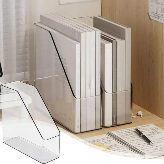 Clear Acrylic Magazine File Holder Book Stand Plastic Desk Organizer Basics Vertical Magazine Rack Desk Folder Document Storage Organizer for Home Office Work Desktop Storage Supplies