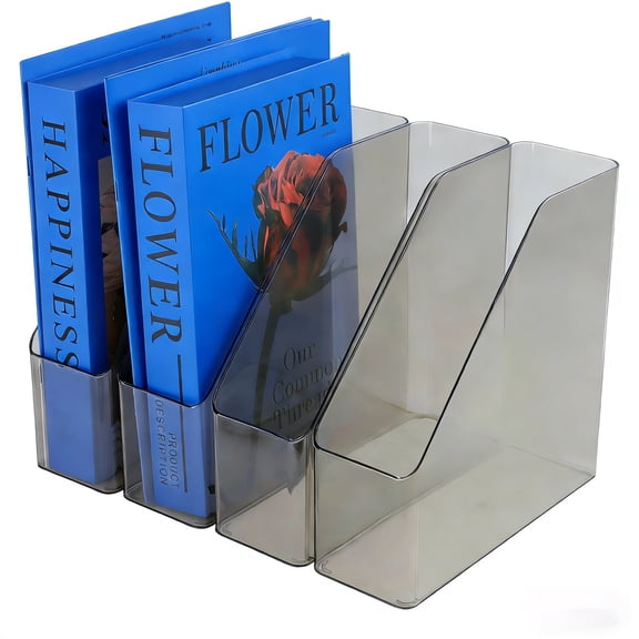 Clear Acrylic Magazine File Holder, Plastic Vertical File Folder Storage Magazine Rack Bin, Acrylic Magazine Holder, Desk Document Sorter Organizer for Home Office School Work Desktop Supplies (Dark)