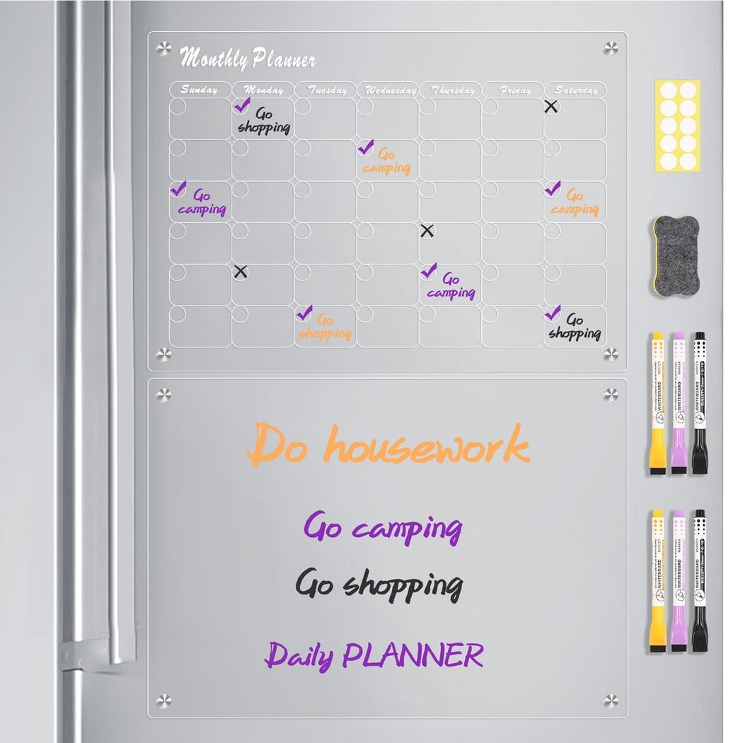 Clear Acrylic Monthly Boards, 2Pack Dry Erase Calendars for