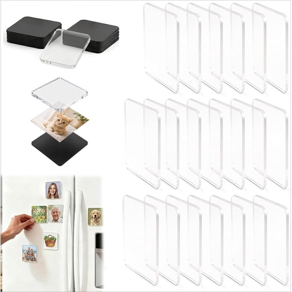 Clear Acrylic Magnetic Photo Frames 30-Pack with Adhesive Backing, Self Adhesive Transparent Picture Display for Refrigerator Locker Office