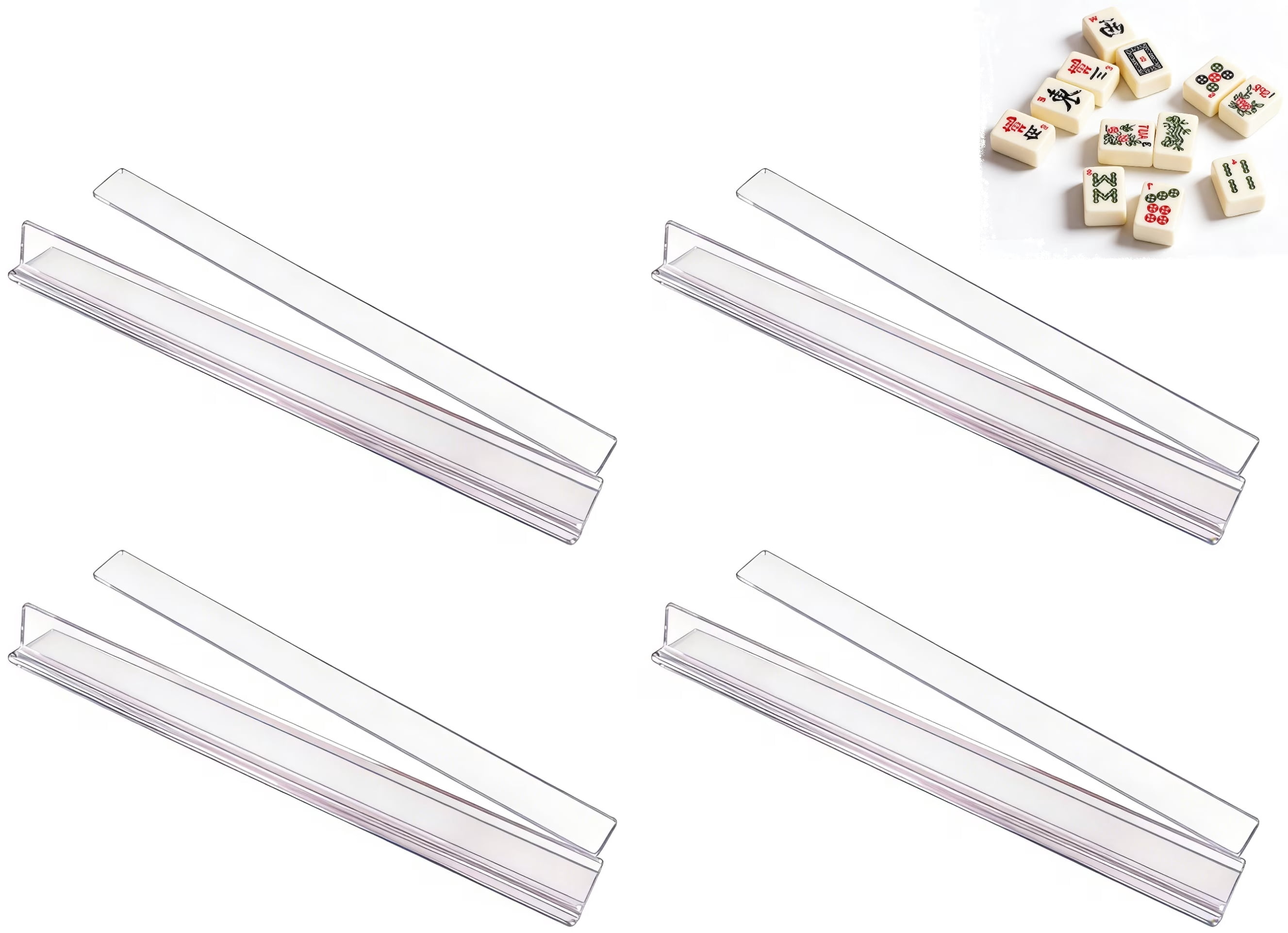 Clear Acrylic Mahjong Tile Racks with Pushers – Combo Set for Game Room, Family Nights, Travel & Community Centers (RL 4 PCS)
