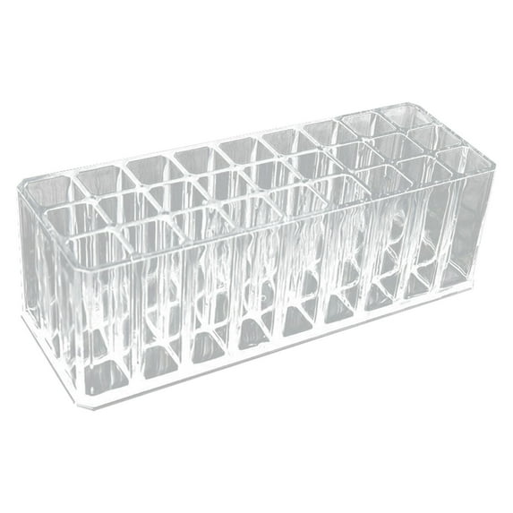 Clear Acrylic Makeup Organizer Display with 27 Deep Slots for Lip Gloss Perfume Tubes and Brushes Storage