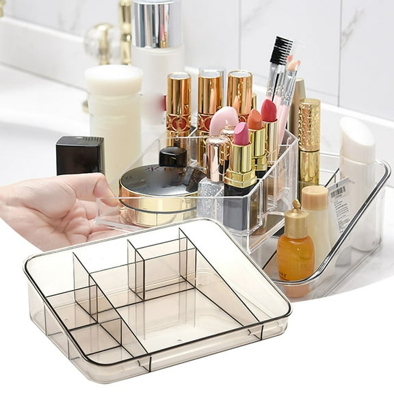 Clear Acrylic Makeup Organizer Tray Brush Holder Cosmetics Storage Box for Vanity Countertop Drawer Display, A