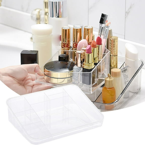 Clear Acrylic Makeup Organizer Tray Brush Holder Cosmetics Storage Box for Vanity Countertop Drawer Display, D
