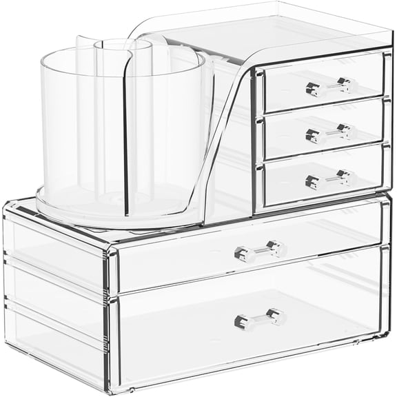 Clear Acrylic Makeup Organizers for Vanity,Countertop,3 Pack Make up Drawer Organizer With Makeup Brush Holder,Plastic Skincare Organizers for Hair Accessories,Beauty,Hair Products,Bathroom,Dresser