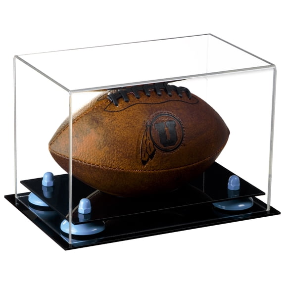 Clear Acrylic Mini - Miniature (not Full Size) Football Display Case with Blue Risers (A005-BLR)