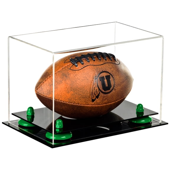 Clear Acrylic Mini - Miniature (not Full Size) Football Display Case with Green Risers (A005-GRR)