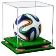 thumbnail image 1 of Clear Acrylic Mini - Miniature (not Full Size) Soccer Ball Display Case with Pink Risers and Turf Base (A015-PNR), 1 of 2