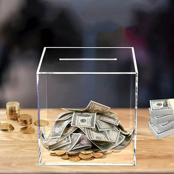 Clear Acrylic Money Saving Bank for Adults, Unopenable Transparent Cash Storage Box, Break to Open Piggy Bank for Budgeting, Home Display and Long Term Saving