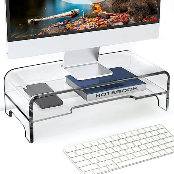 Clear Acrylic Monitor Stand Riser 2 Tier, 5.5 Inches High Clear Computer Desk Organizer Shelf for Multi Media PC Storage Laptop
