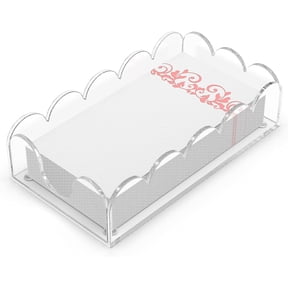 Clear Acrylic Napkin Holder Scalloped Tray for Bathroom, Kitchen, Dining Room Stylish Guest Hand Towel & Disposable Paper Holder for Weddings, Hotels, and Home Decor (9x5.1x2.4 inch)