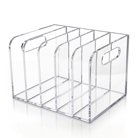 Clear Acrylic Office Shelf Organizer – Vertical Magazine & Document Rack, 5 Compartments – Space-Saving Display for Desk Office School