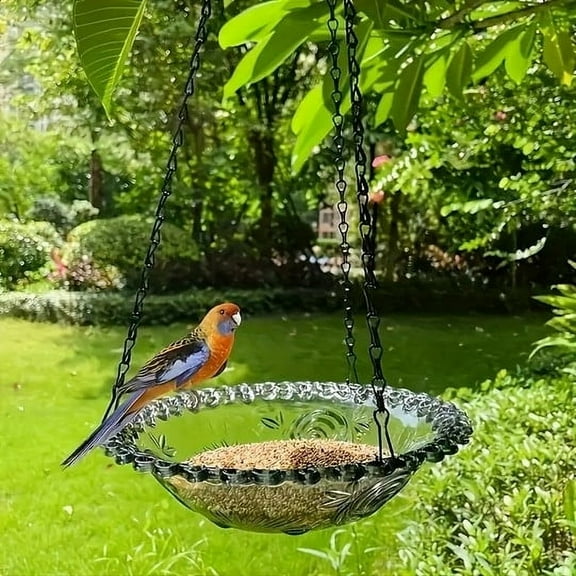 Clear Acrylic Outdoor Hanging Bird Feeder with Removable Tray - Dual-Use Food Water Container & Bird Bath for Garden Hummingbird, Easy-Fill & Weatherproof Decor for Patio/Yard