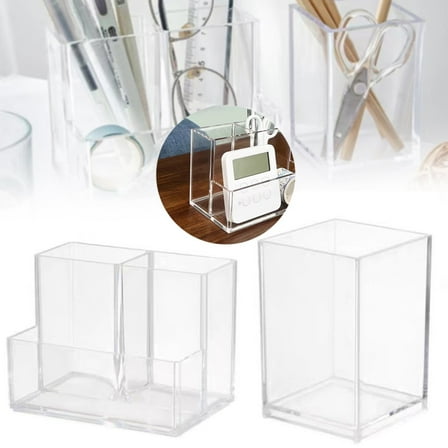 Clear Acrylic Pencil and Makeup Brush Holder Desk Organizer Cup for Office and Vanity
