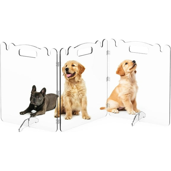 Clear Acrylic Pet Dog Gate - Folding Transparent Gates for Small Dogs Pets - Freestanding Foldable Tall Puppy Doggy Fence Door for Inside Indoor House Doorways Room Divider Barrier