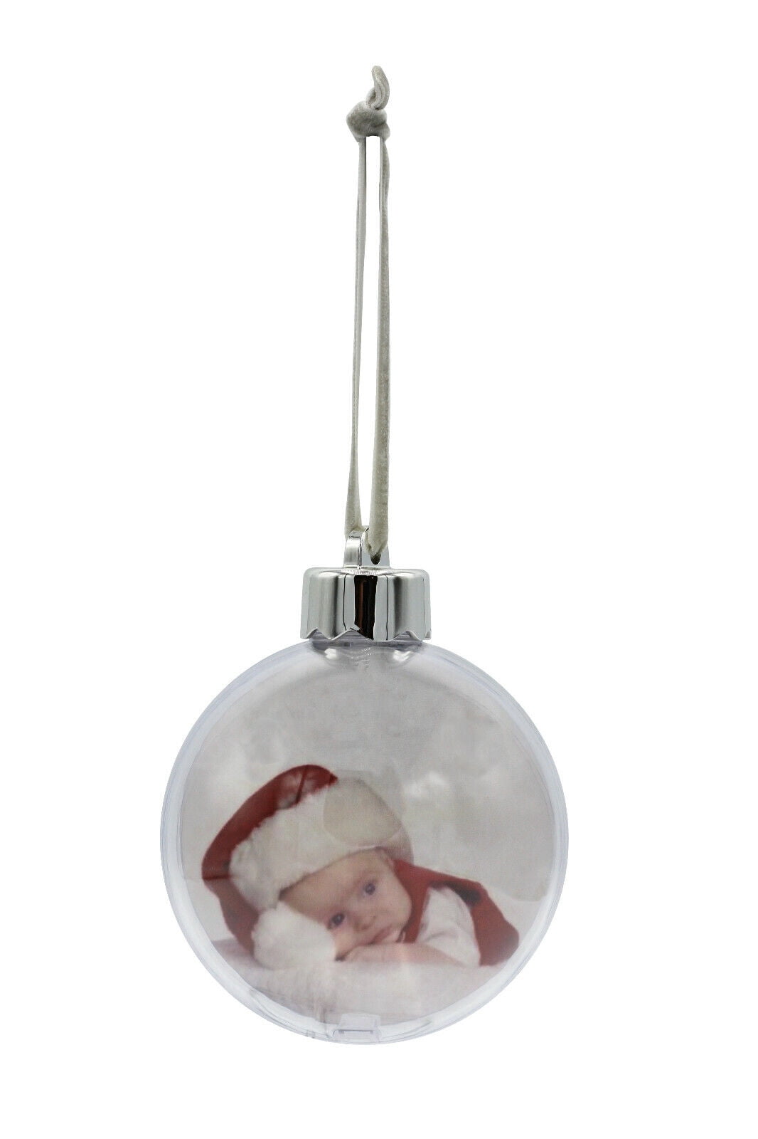Clear Acrylic Photo Ornament Ball, (3.15 Inch), with Silver Cap and Hanger 1 Pc