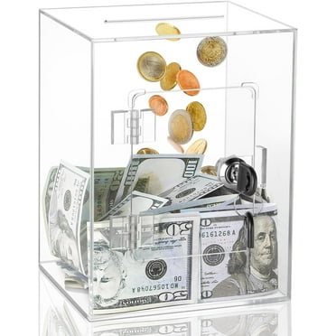 Clear Acrylic Piggy Bank for Adults Kids, Large and Sturdy Money Saving Jar for Cash Coin with Key Change jar, Saving Box for Wedding, Birthday, New Year Gifts and Fun