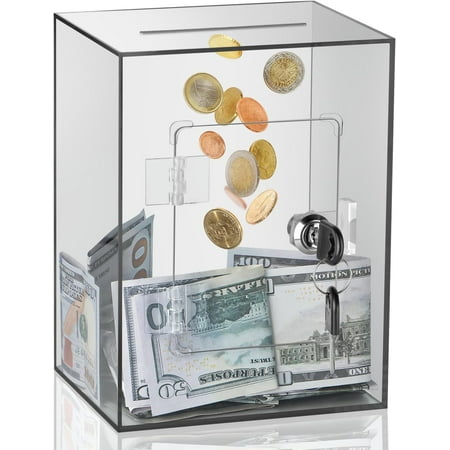 Clear Acrylic Piggy Bank for Adults Kids, Large and Sturdy Money Saving Jar for Cash Coin with Key Change jar, Saving Box for Wedding, Birthday, New Year Gifts and Fun