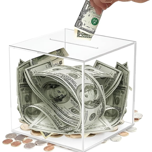 Clear Acrylic Piggy Bank for Adults Must Break to Open, Money Saving Box for Cash, Unopenable Savings Coin Jar (12 * 12CM)