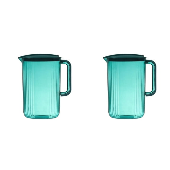 Clear Acrylic Pitcher with Lid – 2Qt Drink Dispenser for Juice,Iced Tea,Lemonade – Spout and Handle – Green