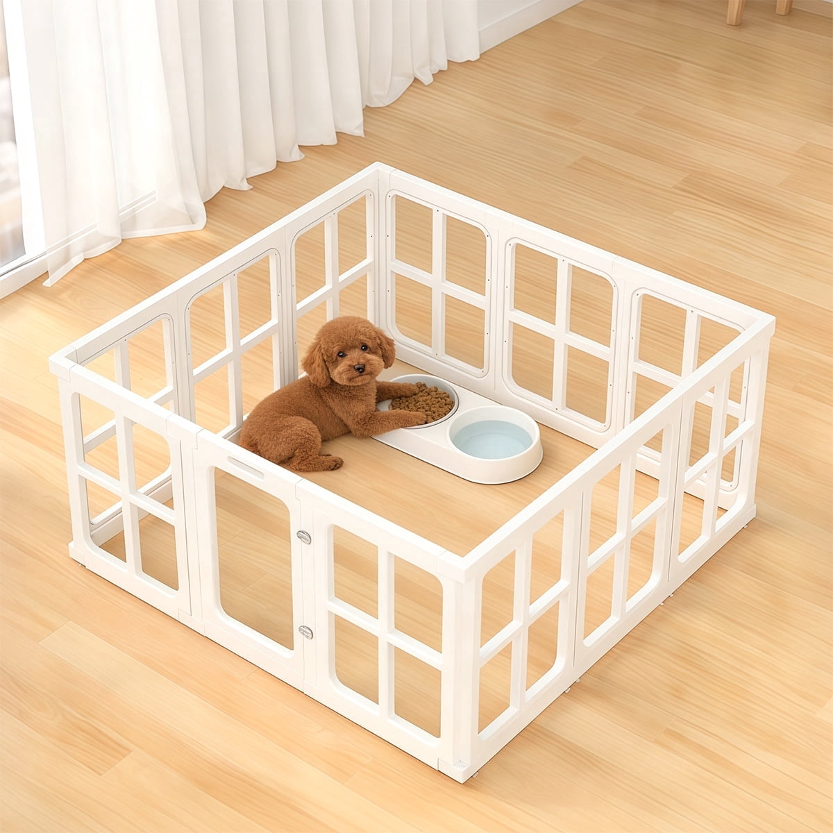 Clear Acrylic Plastic Dog Playpen Indoor, for Puppy Cat Rabbit Ferret Transparent Pet Pen, Easy Assemble Whelping Crate Kennel Cage Enclosure, Preferable for Small Dogs (23.62“ Height, 12Pcs, White)