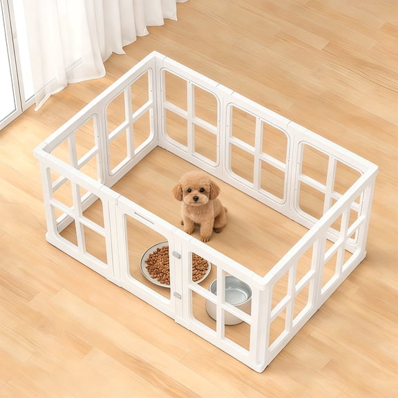 Clear Acrylic Plastic Dog Playpen Indoor, for Puppy Cat Rabbit Ferret Transparent Pet Pen, Easy Assemble Whelping Crate Kennel Cage Enclosure, Preferable for Small Dogs (23.62“ Height, 10Pcs, White)
