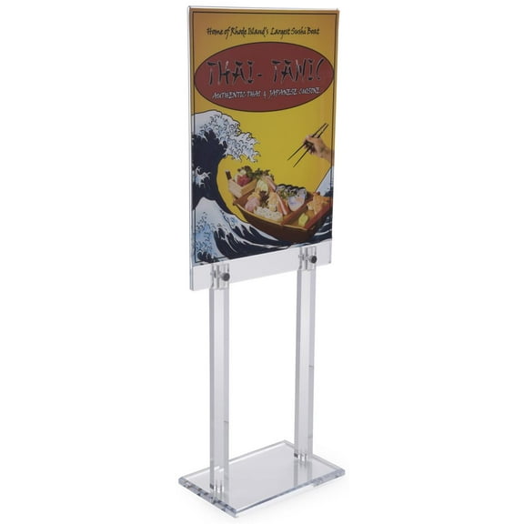 Clear Acrylic Poster Frame With Double Pole Base, Free-Standing, Double-Sided, Frameless Design