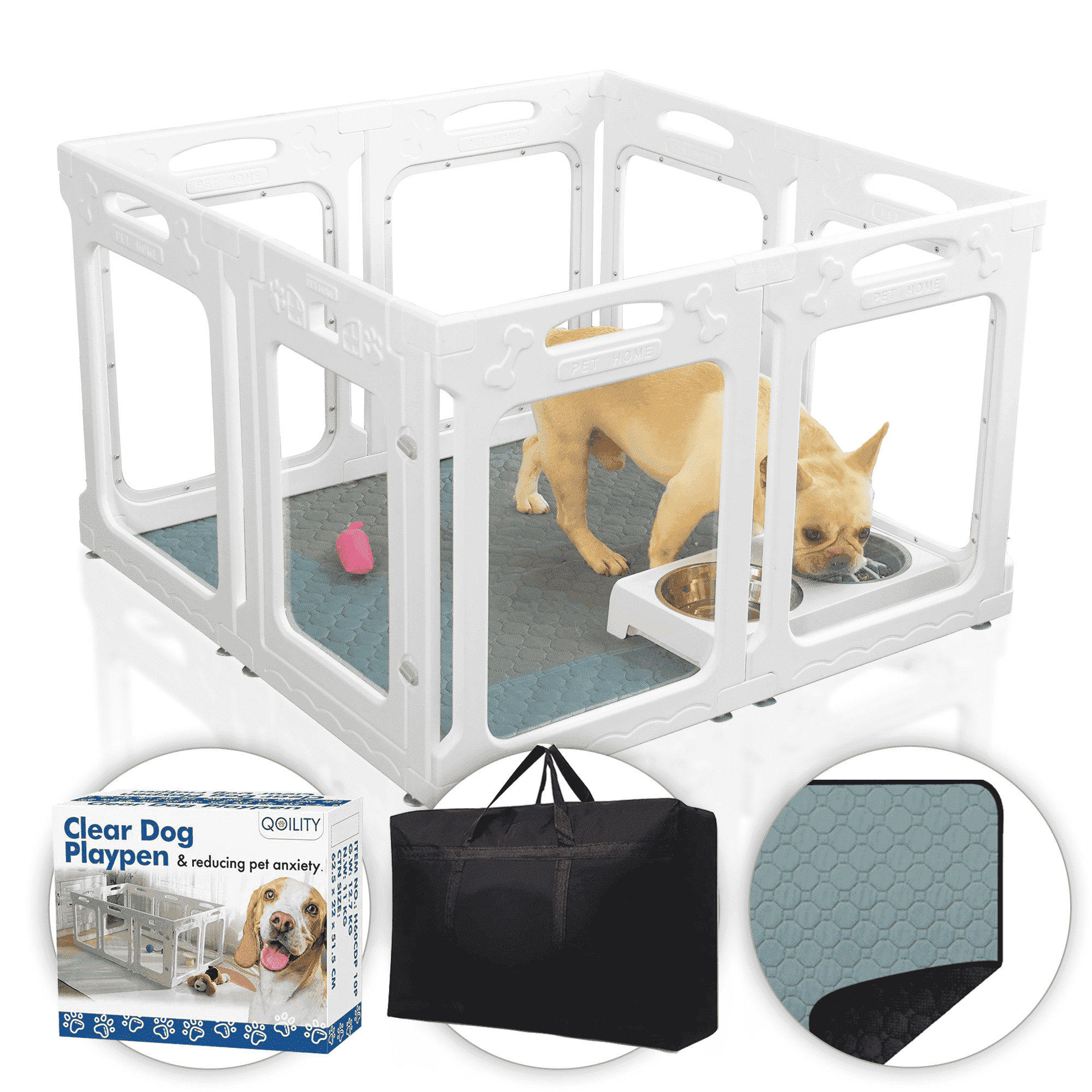 Qoility Clear Dog Playpen with Toilet for Puppies & Small Dogs, Height 24 Inch, 8 Panels, Black