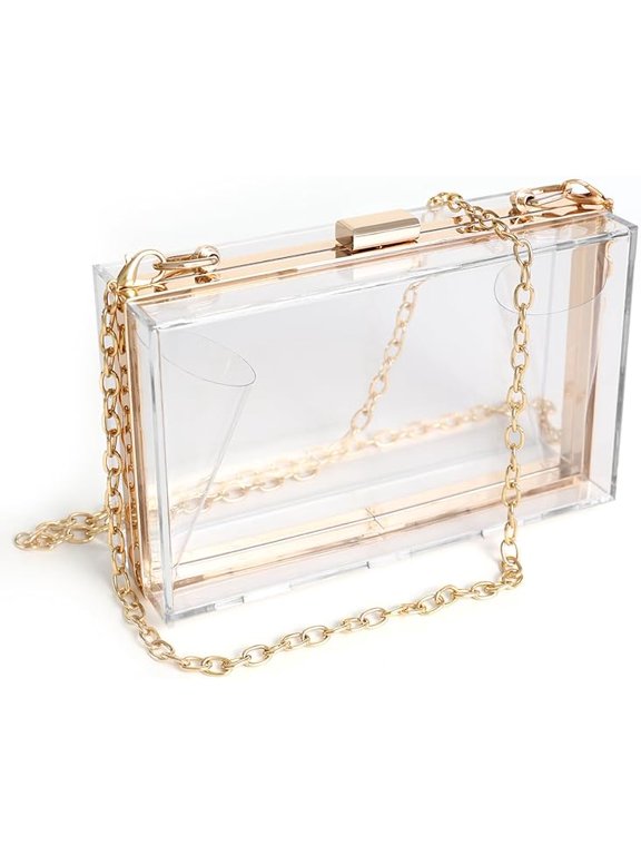 Clear Acrylic Purse Stadium Crossbody Clutch for Women Evening Party Clear acrylic box clutch with detachable gold chain strap, small transparent crossbody purse for concert&wedding