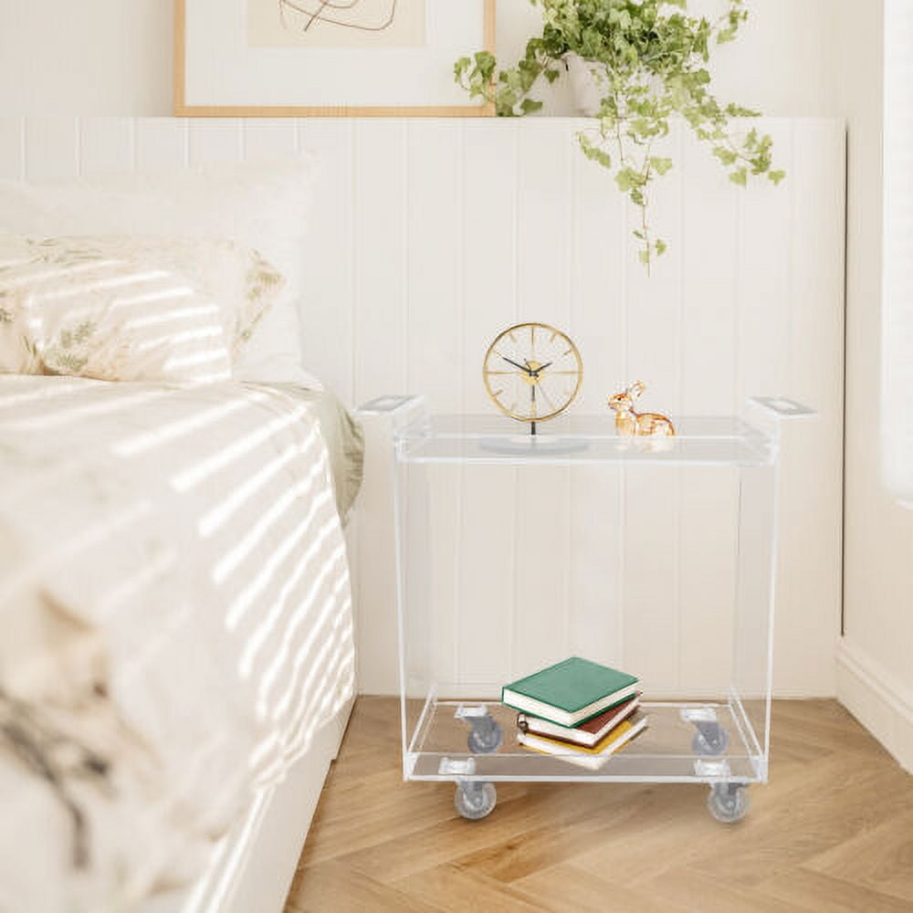 Clear Acrylic Rolling Cart Bedside Tables Night Stand Kitchen Bar