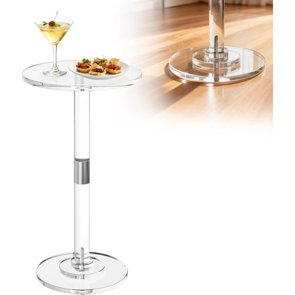 Clear Acrylic Round Drink Table, 11.8" Modern End Table for Small Spaces Next to Sofa or Corner