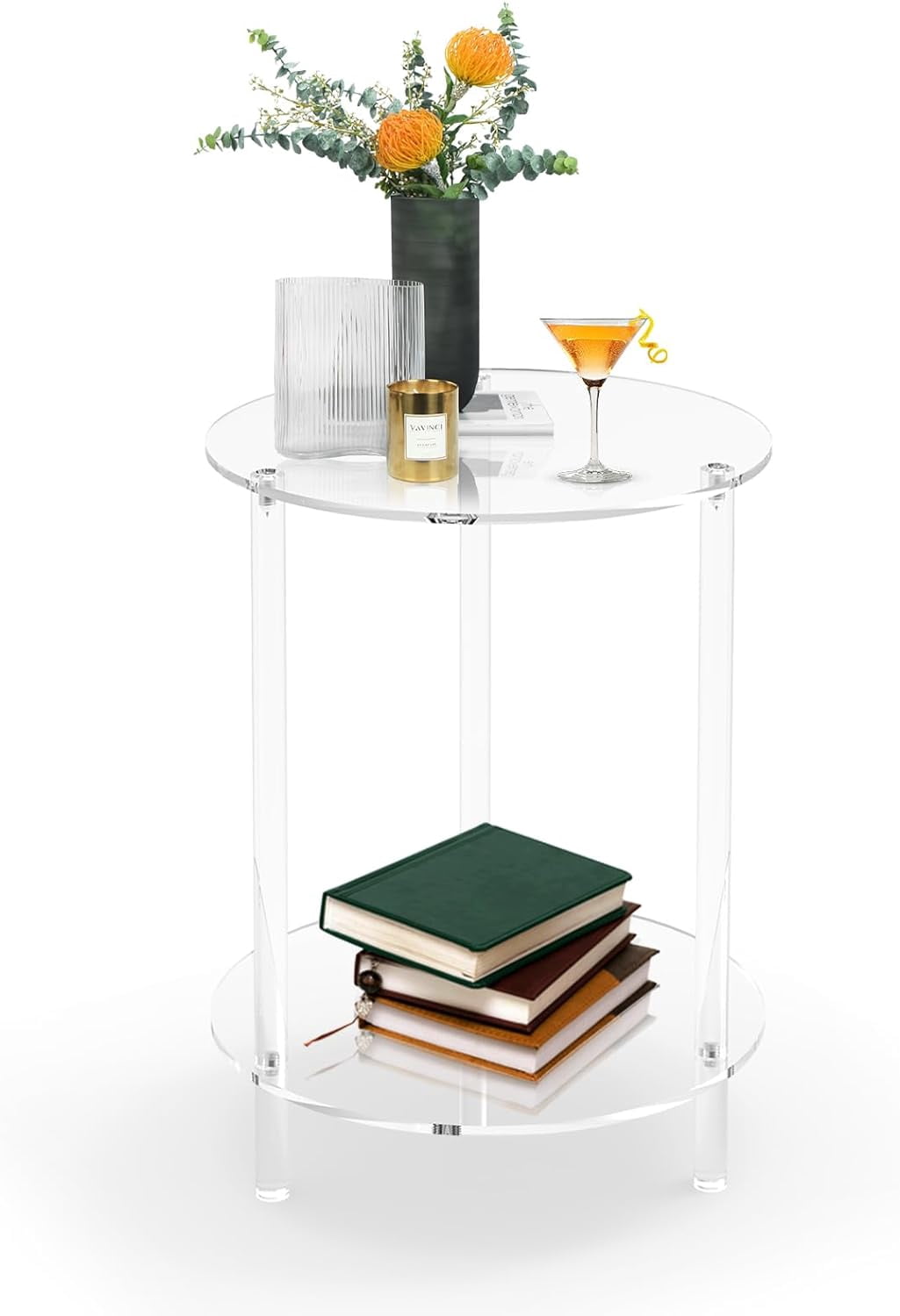 Clear Acrylic Round Side Table for Small Spaces, Acrylic Clear Coffee ...
