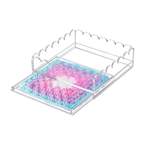Clear Acrylic Scalloped Tray with Insert Drawer for Photos,Art,Scalloped Basket for Needlepoint,Napkins Display Messages