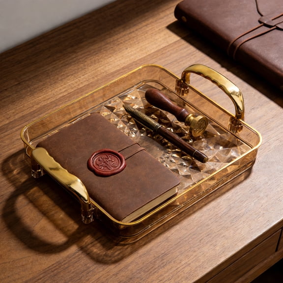 Clear Acrylic Serving Tray with Handles, Food Grade Snack Fruit Tray for Living Room, Kitchen, Dining Table, Party, Picnic, Dessert Candy Display Holder, Modern Home Decor Organizer