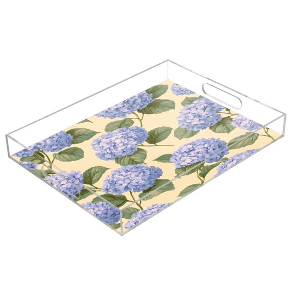 Clear Acrylic Serving Tray Transparent Decorative Tray for Tea Cup Food Cosmetics Bathroom & Kitchen Sundries Storage Lavender Hydrangea Cluster
