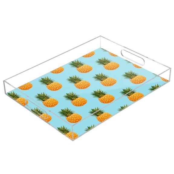Clear Acrylic Serving Tray Transparent Decorative Tray for Tea Cup Food Cosmetics Bathroom & Kitchen Sundries Storage Sweet Yellow Pineapple