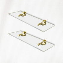 Clear Acrylic Shelves 6" W x 16.5 L , 3/4" Thick Wall Mounted Transparent Acrylic Shelves for Bedroom, Living Room, Bathroom, Kitchen -‎ Bromze Brackets, Pack of 2
