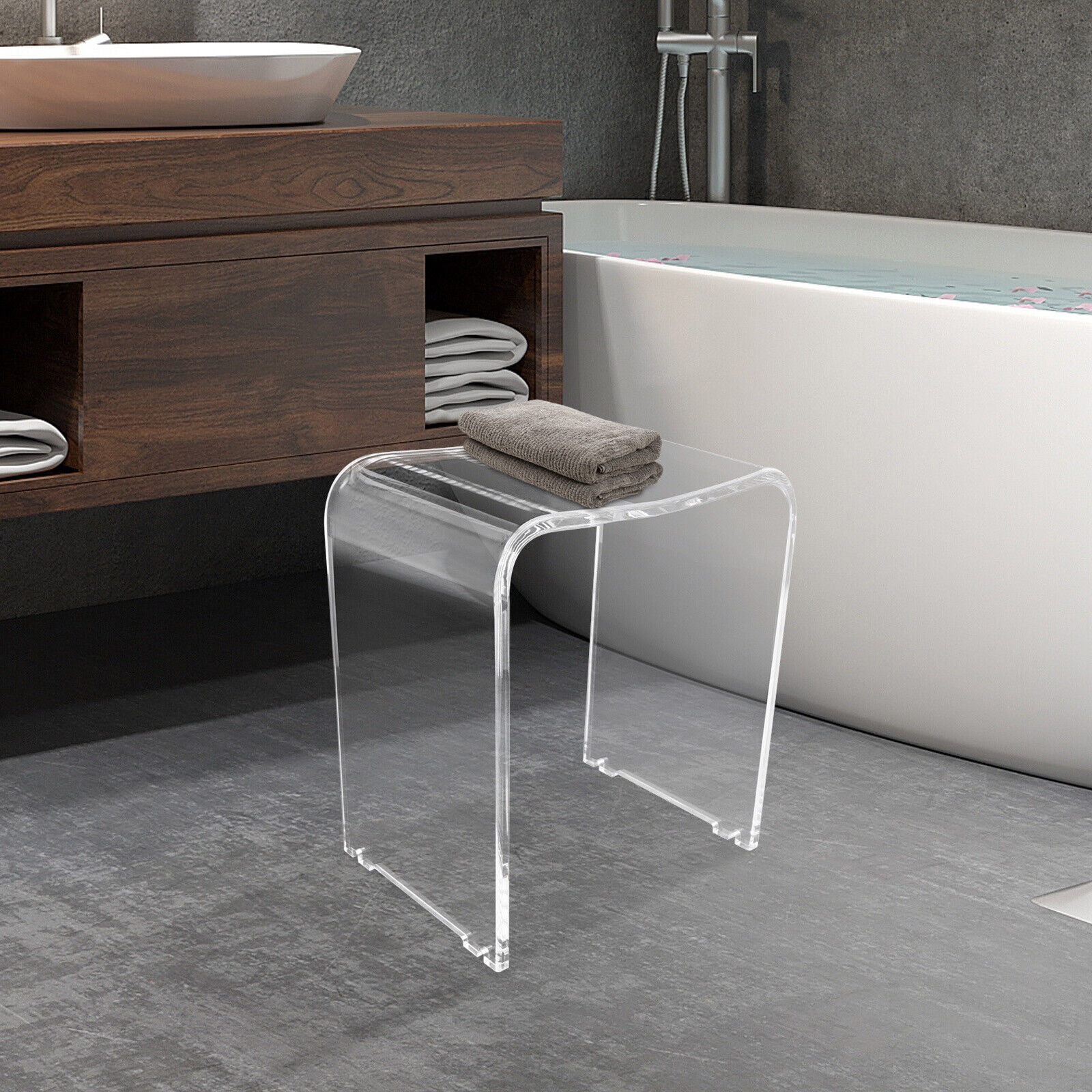 Clear Acrylic Shower Bench Seat Bathroom Stool Rounded Edge Bath Chair