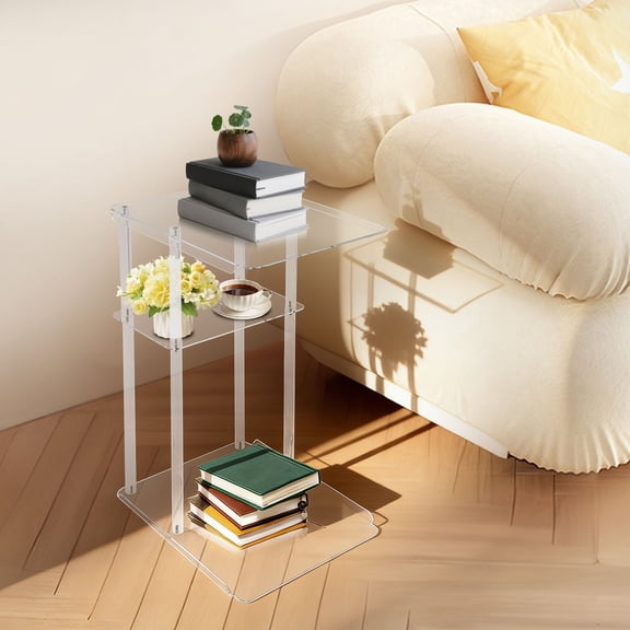Clear Acrylic Side Table, 15.4*11.8*25in Entryway Table, C Shaped End Table Minimalist Style