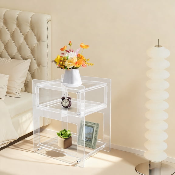 Clear Acrylic Side Table, Acrylic Nightstand, Rectangle Storage Shelf 40*30*50cm