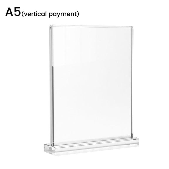 Clear Acrylic Sign Holder, L Shape Tabletop Display Stand, Transparent Menu Holder for Office, Restaurant, Retail Store, Reception Desk and Wedding Table, A5 Vertical