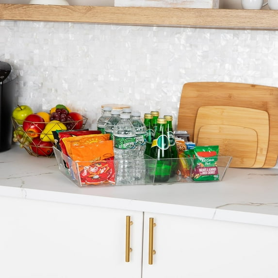 Clear Acrylic Snack Tray Organizer with 4 Compartments for Kitchen Countertop and Pantry Storage