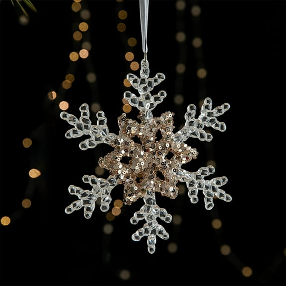 Clear Acrylic Snowflake Christmas Ornament | Transparent Glitter Hanging Pendant for Tree & Home Decor | 3 Sizes Available (4.3", 6.2", 7.2") | 1-Pack Holiday Scene Decoration