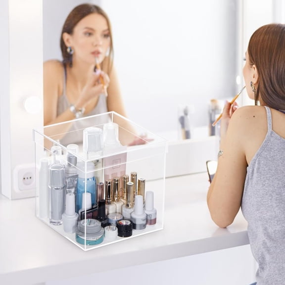 Clear Acrylic Square Cube Plastic Box, Plastic Rectangle Cube Containers with Lid, Storage Boxes 7.9x7.9x7.9 Inches for Tiny Jewelry Beads, Coins, Craft Supplies, Sewing Home Organizers