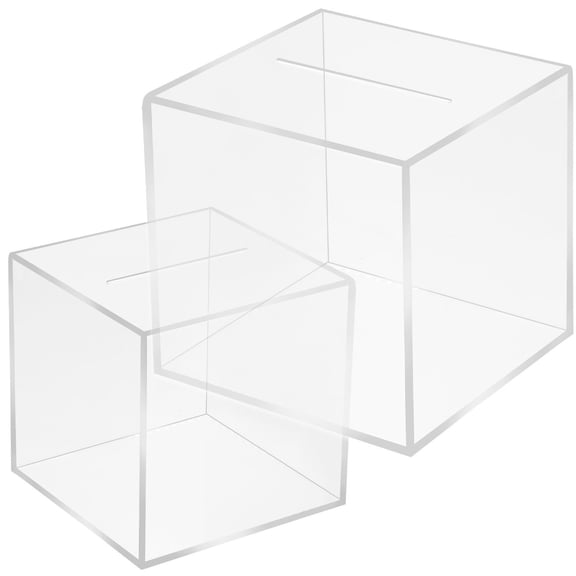 Clear Acrylic Square Money Jar Set, Unopenable Design, 2 Pieces, Standard