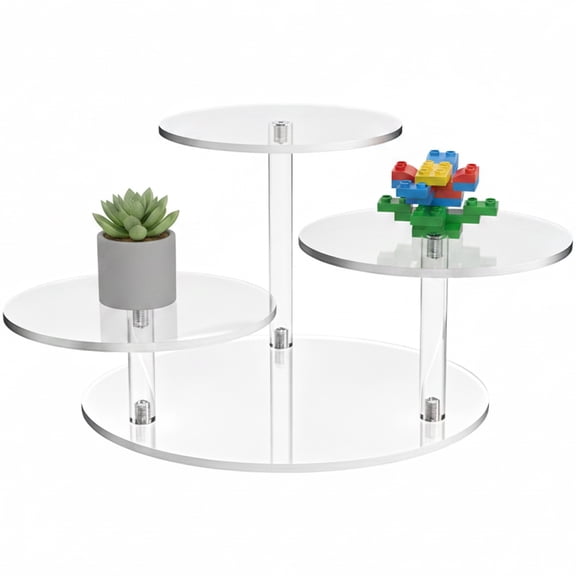 Clear Acrylic Stands, 3-Tier Round Tiered Stand for Building Block Botanical Sets, Acrylic Display Risers for Collectibles and Small Plants, Display Stand for Decor, 7.5 x 4.6 x 7.5 in